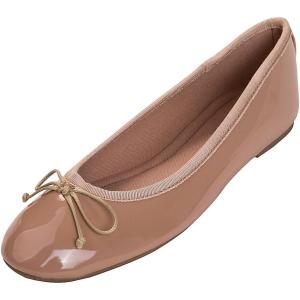 image:imageFEVERSOLE Womens Macaroon Colorful Memory Foam Cushion Insock Patent Ballet FlatNude