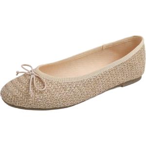 image:imageFEVERSOLE Womens Macaroon Colorful Memory Foam Cushion Insock Patent Ballet FlatRaffia Beige