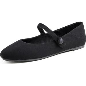 image:imageFEVERSOLE Womens Mary Jane Fashion Round Toe Easy Buckle Slip On FlatsMaryjane Black Corduroy