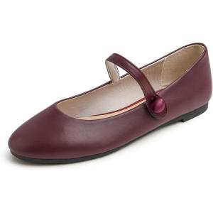image:imageFEVERSOLE Womens Mary Jane Fashion Round Toe Easy Buckle Slip On FlatsMaryjane Burgundy Napa