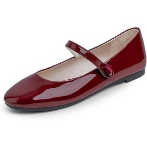 image:imageFEVERSOLE Womens Mary Jane Fashion Round Toe Easy Buckle Slip On FlatsMaryjane Burgundy Patent