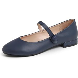 image:imageFEVERSOLE Womens Mary Jane Fashion Round Toe Low Heel Slip On FlatsMaryjane Navy Vegan Flat Heel