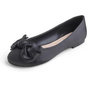 image:imageFEVERSOLE Womens Round Toe Soft Fashion Bow Tie Dress Ballet FlatsBlack Satin Twist Bow