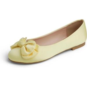 image:imageFEVERSOLE Womens Round Toe Soft Fashion Bow Tie Dress Ballet FlatsButter Satin Twist Bow