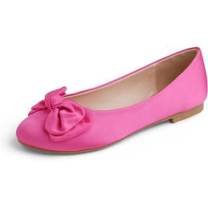 image:imageFEVERSOLE Womens Round Toe Soft Fashion Bow Tie Dress Ballet FlatsHot Pink Satin Twist Bow