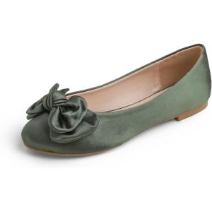 image:imageFEVERSOLE Womens Round Toe Soft Fashion Bow Tie Dress Ballet FlatsOlive Satin Twist Bow