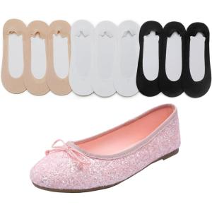image:imageFEVERSOLE Womens Shiny Ballet Flat Glitter Baby Pink Size 75 M US Bound with No Show Socks Women Low Cut Silky Thin Socks 3 Colors 9 Pairs
