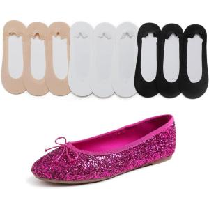 image:imageFEVERSOLE Womens Shiny Ballet Flat Glitter Hot Fuchsia Size 85 M US Bound with No Show Socks Women Low Cut Silky Thin Socks 3 Colors 9 Pairs