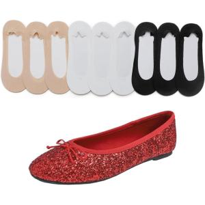 image:imageFEVERSOLE Womens Shiny Ballet Flat Glitter Red Size 95 M US Bound with No Show Socks Women Low Cut Silky Thin Socks 3 Colors 9 Pairs