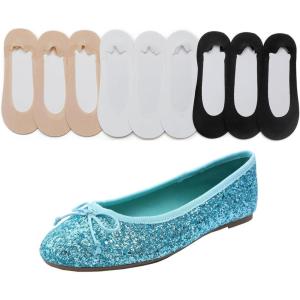 image:imageFEVERSOLE Womens Shiny Ballet Flat Glitter Turquoise Size 75 M US Bound with No Show Socks Women Low Cut Silky Thin Socks 3 Colors 9 Pairs
