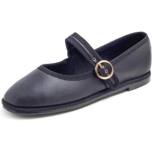 image:imageFEVERSOLE Womens Soft Classic Mary Jane Memory Foam Cushioned Comfort Round Toe Metal Buckle Flats Walking ShoesBlack Vegan Leather Mary Jane With Round Buckle