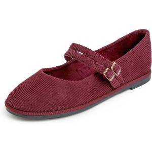 image:imageFEVERSOLE Womens Soft Classic Mary Jane Memory Foam Cushioned Comfort Round Toe Metal Buckle Flats Walking ShoesBurgundy Corduroy Mary Jane With Double Straps