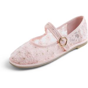 image:imageFEVERSOLE Womens Soft Classic Mary Jane Memory Foam Cushioned Comfort Round Toe Metal Buckle Flats Walking ShoesPink Lace Flower Mary Jane With Round Buckle