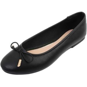 image:imageFEVERSOLE Womens Soft Cushion Comfort Round Toe Metal Trim Fashion Ballet Flats Walking ShoesBlack Grain Pu