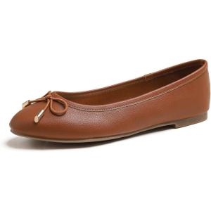 image:imageFEVERSOLE Womens Soft Cushion Comfort Round Toe Metal Trim Fashion Ballet Flats Walking ShoesCamel Brown Grain Vegan Leather