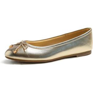 image:imageFEVERSOLE Womens Soft Cushion Comfort Round Toe Metal Trim Fashion Ballet Flats Walking ShoesGold Grain Vegan Leather