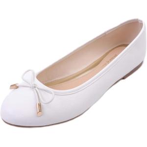 image:imageFEVERSOLE Womens Soft Cushion Comfort Round Toe Metal Trim Fashion Ballet Flats Walking ShoesWhite Grain Pu