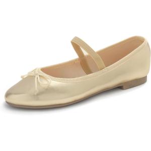 image:imageFEVERSOLE Womens Soft Cushion Padded Comfort Round Toe Mary Jane Elastic Fashion Ballet Flats Walking ShoesGold Vegan Leather Mary Jane With Canvas Lining