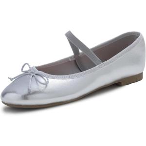 image:imageFEVERSOLE Womens Soft Cushion Padded Comfort Round Toe Mary Jane Elastic Fashion Ballet Flats Walking ShoesSilver Vegan Leather Mary Jane With Canvas Lining