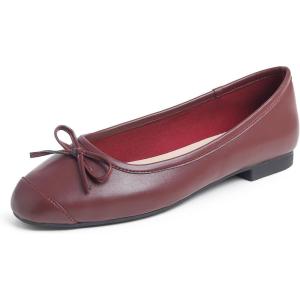 image:imageFEVERSOLE Womens Square Toe Fashion Bow Tie Dress Slip On Ballet FlatsBurgundy Plain Toe Cap
