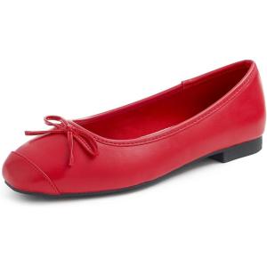 image:imageFEVERSOLE Womens Square Toe Fashion Bow Tie Dress Slip On Ballet FlatsRed Plain Toe Cap