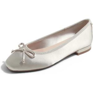 image:imageFEVERSOLE Womens Square Toe Low Heel Flats Silky Soft Elegant Shiny Dress Pump ShoesBeige Satin