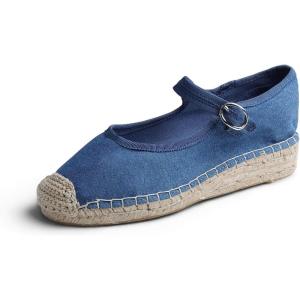 image:imageFeversole Close Toe Hand Stitching Espadrilles Womens Comfort Breathable Ankle Strap Low Heel WedgeDenim Canvas Jute Mary Jane