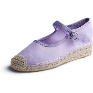 image:imageFeversole Close Toe Hand Stitching Espadrilles Womens Comfort Breathable Ankle Strap Low Heel WedgeLilac Linen Jute Mary Jane