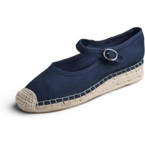 image:imageFeversole Close Toe Hand Stitching Espadrilles Womens Comfort Breathable Ankle Strap Low Heel WedgeNavy Linen Jute Mary Jane