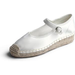 image:imageFeversole Close Toe Hand Stitching Espadrilles Womens Comfort Breathable Ankle Strap Low Heel WedgeWhite Satin Jute Mary Jane