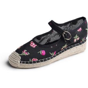 image:imageFeversole Crochet Mesh Hand Stitching Espadrilles Womens Comfort Breathable Ankle Strap Low Heel WedgeBlack Embroidery Jute Mary Jane
