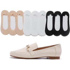 image:imageFEVERSOLE Womens Fashion Trim Deco Loafer Beige Plian Size 6 M US Bound with No Show Socks Women Low Cut Silky Thin Socks 3 Colors 9 Pairs
