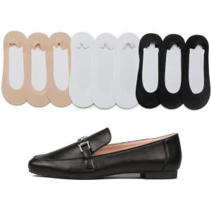 image:imageFEVERSOLE Womens Fashion Trim Deco Loafer Black Grain Size 6 M US Bound With No Show Socks Women Low Cut Silky Thin Socks 3 Colors 9 Pairs