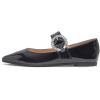 image:imageFEVERSOLE Womens Pointed Mary Jane Shoes Fashion Strap Buckle Slip On FlatsMaryjane Black Patent Rhinestone Buckle