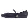 image:imageFEVERSOLE Womens Pointed Mary Jane Shoes Fashion Strap Buckle Slip On FlatsMaryjane Black Vegan Leather Flower Buckle
