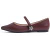 image:imageFEVERSOLE Womens Pointed Mary Jane Shoes Fashion Strap Buckle Slip On FlatsMaryjane Burgundy Vegan Leather Flower Buckle