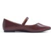 image:imageFEVERSOLE Womens Pointed Mary Jane Shoes Fashion Strap Buckle Slip On FlatsMaryjane Burgundy Vegan Leather Flower Buckle