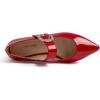image:imageFEVERSOLE Womens Pointed Mary Jane Shoes Fashion Strap Buckle Slip On FlatsMaryjane Red Patent Rhinestone Buckle