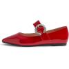 image:imageFEVERSOLE Womens Pointed Mary Jane Shoes Fashion Strap Buckle Slip On FlatsMaryjane Red Patent Rhinestone Buckle