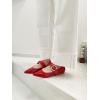 image:imageFEVERSOLE Womens Pointed Mary Jane Shoes Fashion Strap Buckle Slip On FlatsMaryjane Red Patent Rhinestone Buckle