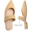 image:imageFEVERSOLE Womens Pointed Toe Fashion Mules Low Heel Flats Casual Summer SlideBeige Vegan Leather Raffia Strap