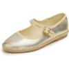 image:imageFEVERSOLE Womens Comfort Espadrilles Mary Jane Close Toe Jute Trim Slip On Flats ShoesGold Vegan Leather Jute Mary