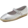 image:imageFEVERSOLE Womens Comfort Espadrilles Mary Jane Close Toe Jute Trim Slip On Flats ShoesSilver Vegan Leather Jute Mary