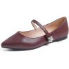 image:imageFEVERSOLE Womens Pointed Mary Jane Shoes Fashion Strap Buckle Slip On FlatsMaryjane Burgundy Vegan Leather Flower Buckle