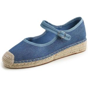 image:imageFEVERSOLE Close Toe Espadrilles Womens Comfort Breathable Ankle Strap Low Heel WedgeDenim Canvas Jute Mary Jane