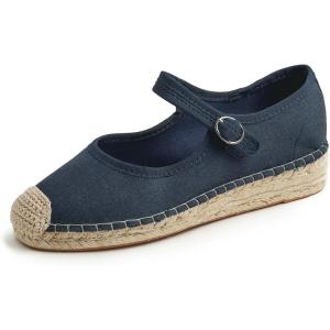 image:imageFEVERSOLE Close Toe Espadrilles Womens Comfort Breathable Ankle Strap Low Heel WedgeNavy Canvas Jute Mary Jane