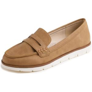 image:imageFEVERSOLE Womens Comfort Penny Loafer Geniune Leather Insole Flexible Walking Driving ShoesCamel Vegan Nubuck Leather