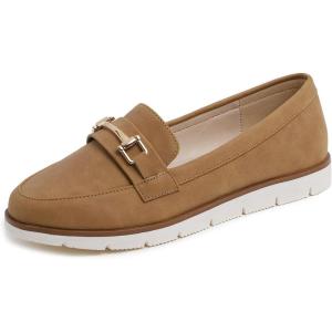 image:imageFEVERSOLE Womens Comfort Penny Loafer Geniune Leather Insole Flexible Walking Driving ShoesCamel Vegan Nubuck Leather Golden Buckle
