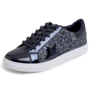 image:imageFEVERSOLE Womens Fashion Lace Up Dress Sneakers Sparkly Party Shiny ShoesNight Blue Glitter Star Laceup 1405