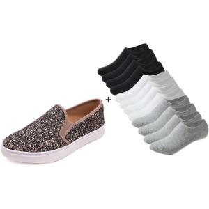 image:imageFEVERSOLE Womens Fashion SlipOn Sneaker Loafers LT Brown Size 7 M US Boundle with No Show Socks Women Ankle Low Cut Thin No Slip Invisible Liner Socks 3 Colors 6 Pairs